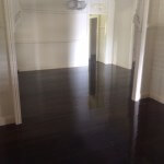 Hoop Pine flooring after application of a Chocolate coloured stain.