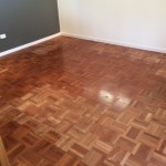 Color matched parquetry installed, ready for floor sanding and polishing.