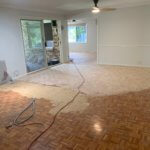 Removing old yellow timber floor finish