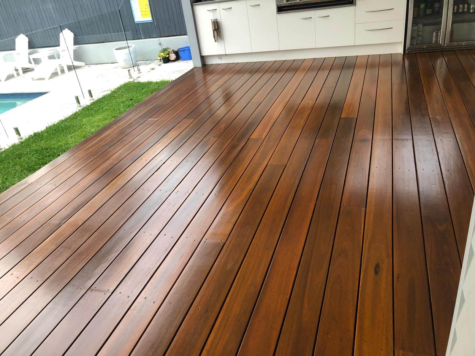 deck wooden floors fresh polished shining in daylight