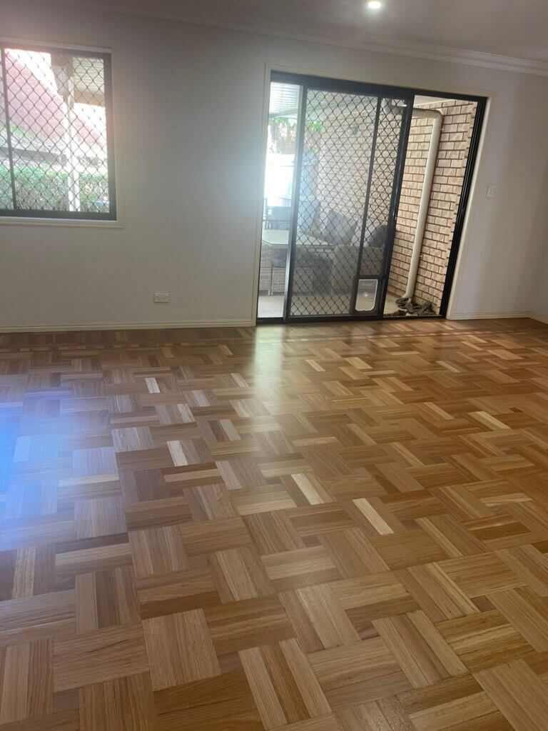 Light Basketweave Parquet in Sunlit Living Room